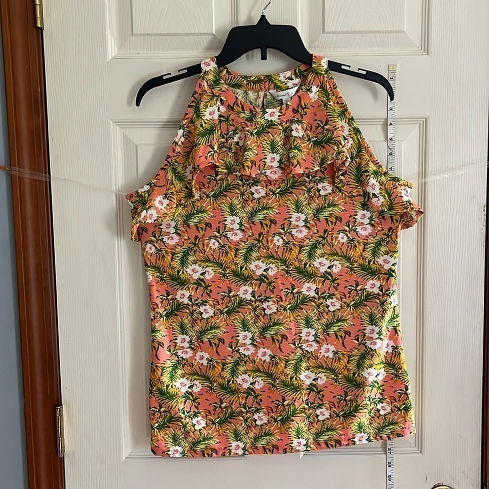 NWT-island Shores-S-multicolor Hawaiian halter, ruffle, sleeveless top/blouse.